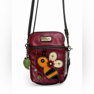 Chala Burgundy Crossbody Bag with Bee Accent